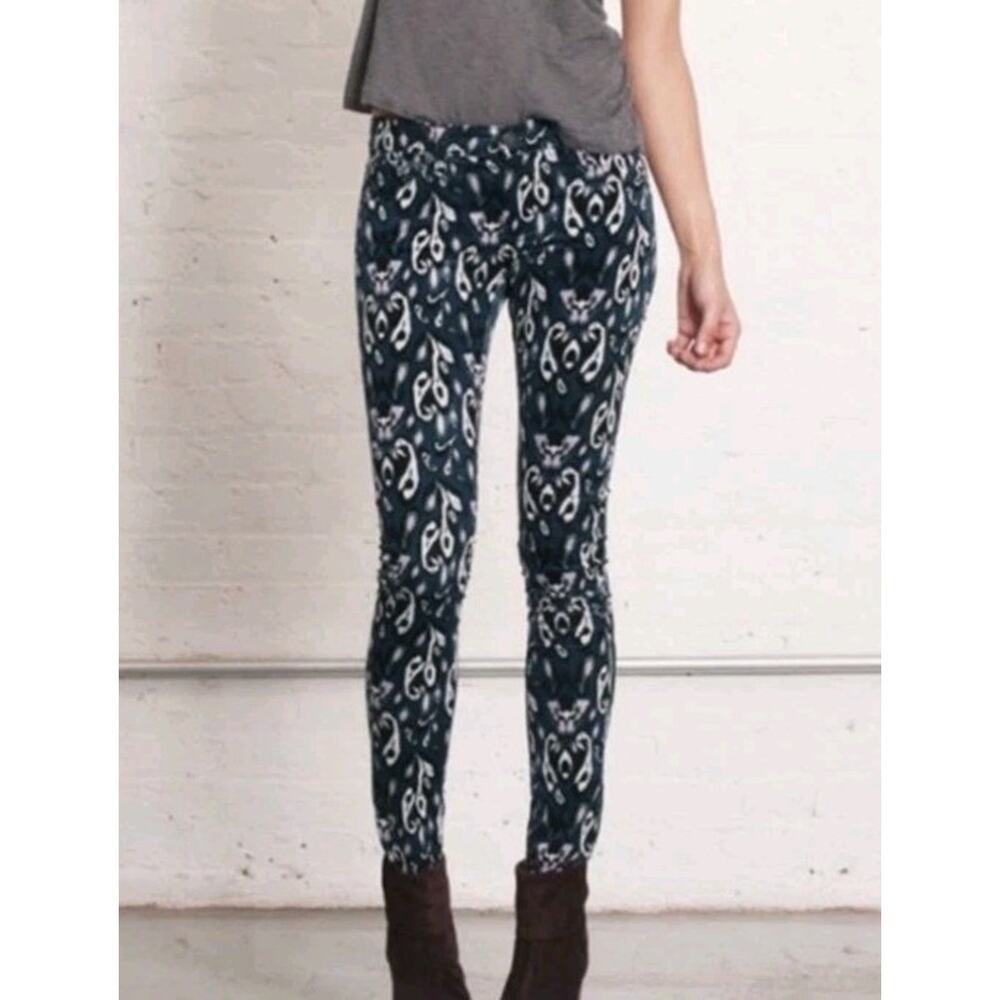 Rag & Bone Womens Ikat Paisley Pattern Skinny Pants 27 Micro Corduroy‎ Navy Blue